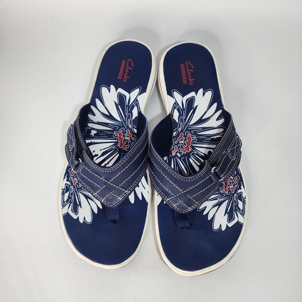Clarks Collection Breeze Sea Blue Cushioned Comfort Flip Flops